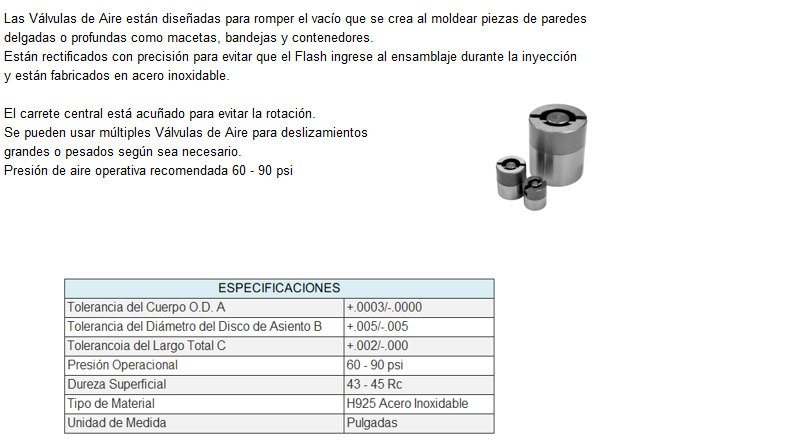 Válvulas de Aire Pulgadas